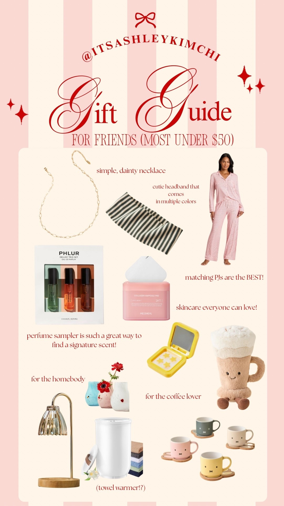 holiday gift guide for friends, under $50, (except the towel warmer)! 

felt like a good mix to cover all the bases. :) 

gifts for friends, holiday gifts under $50, gifts for women, hard to shop for friends, gifts for friends that have everything, anthropologie gifts, urban outfitters gifts, holiday pjs, christmas pjs 

#LTKGiftGuide #LTKHoliday #LTKFindsUnder100