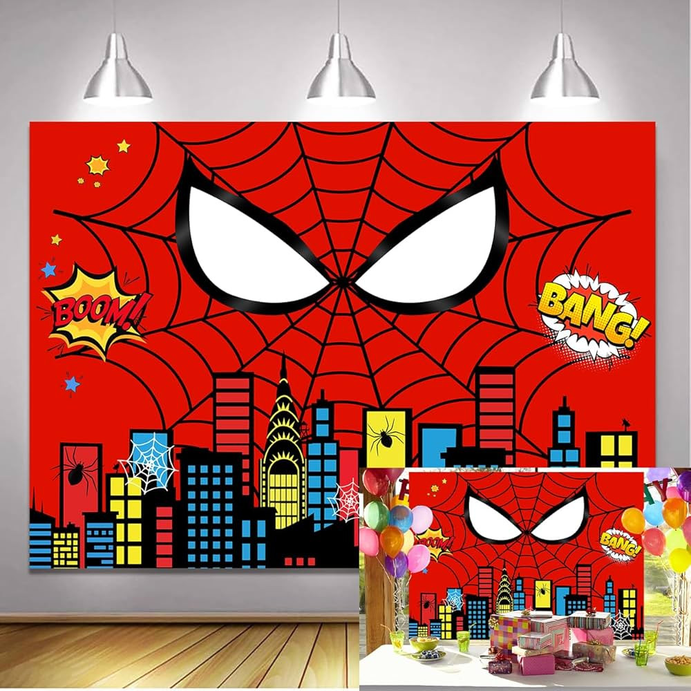 Red Spider Themed Birthday Party Decorations Backdrop 7x5ft,Super City Background Hero Party Bann... | Amazon (US)