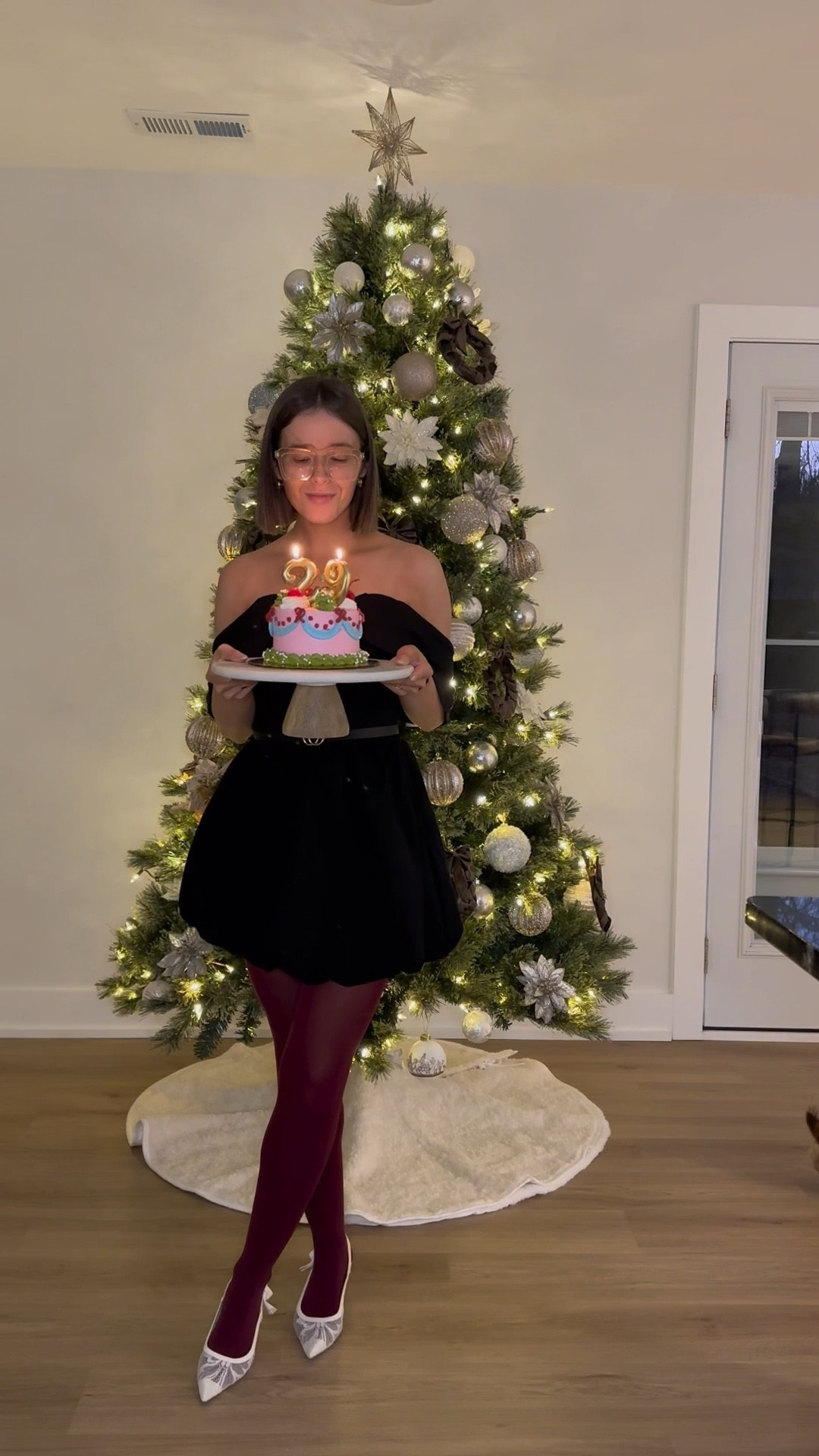 What I wore for my birthday! I found all of  these items in Target in less than 5 minutes and it actually came together so cute! All under $50

Women's Plunge Bubble Mini A-Line Dress - Wild Fable™ Black size small - I would prefer xs but they didn’t have any in store. Small fits but is a little long which is why I belted it and I love it with a belt! 

Women's Milan Slingback Pumps - A New Day™ Cream 7: Kitten Heel, Cushioned Insole tts 

Kohls Simply Vera Wang opaque burgundy tights 

Bubble dress, off the shoulder dress, bubble hem, lbd, little black dress, holiday party dress, work event dress, cocktail party dress, red tights, red tights outfit, Christmas outfit, NYE outfit, girls night out, slingback heels, kitten heels, lace heels, white heels, birthday outfit, Christmas dress, NYE dress


#LTKSaleAlert #LTKootd #LTKHoliday