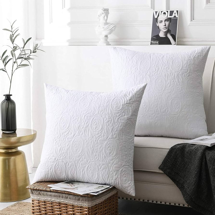 MarCielo 2 Pack Throw Pillow Covers Euro Sham Covers (16"X16", White) | Amazon (US)