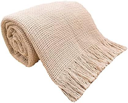 ANVI HOME 100% Cotton Woven Throw Blanket with Tassels, Lightweight Chic Scarf Shawl, Ultra Soft Bre | Amazon (US)