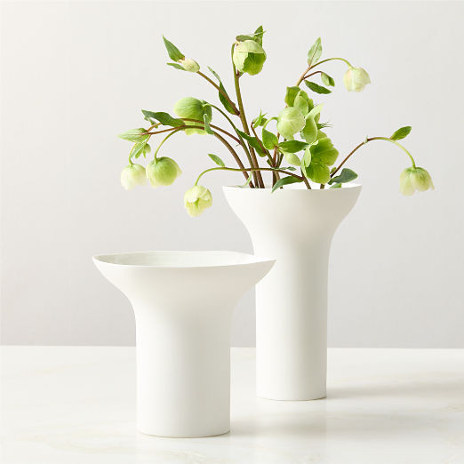 Flora White Porcelain Vases Set of 2 | CB2 | CB2