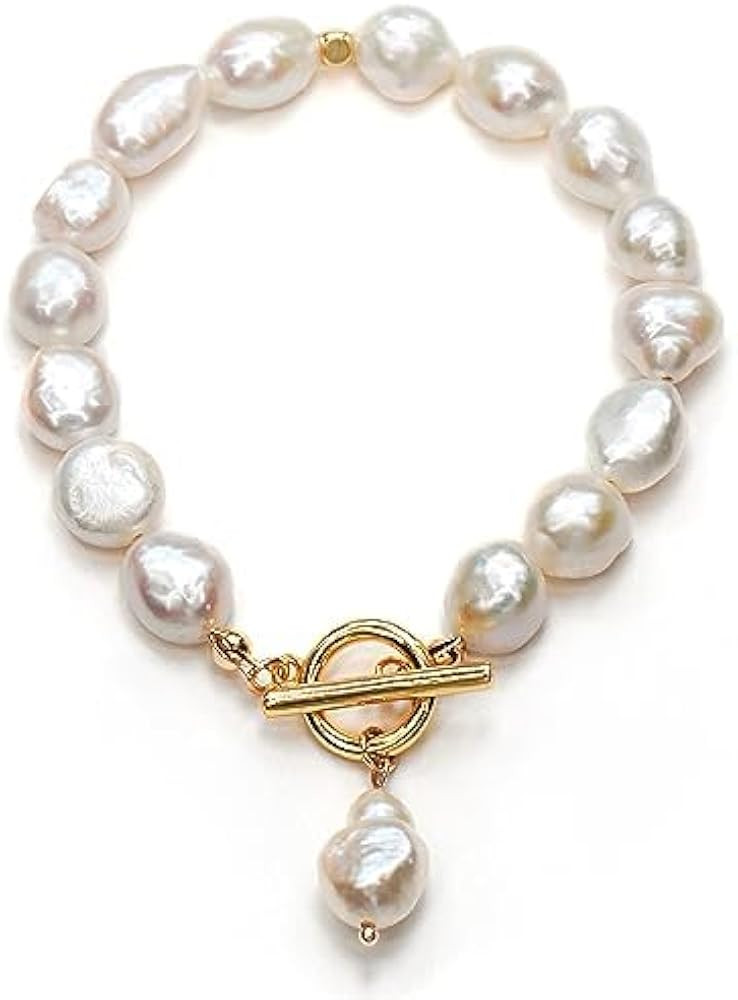 Irregular Baroque Pearl Bracelets Pearl Bangle 18K Gold Plated Buckle Freshwater Pearl Bracelets ... | Amazon (US)
