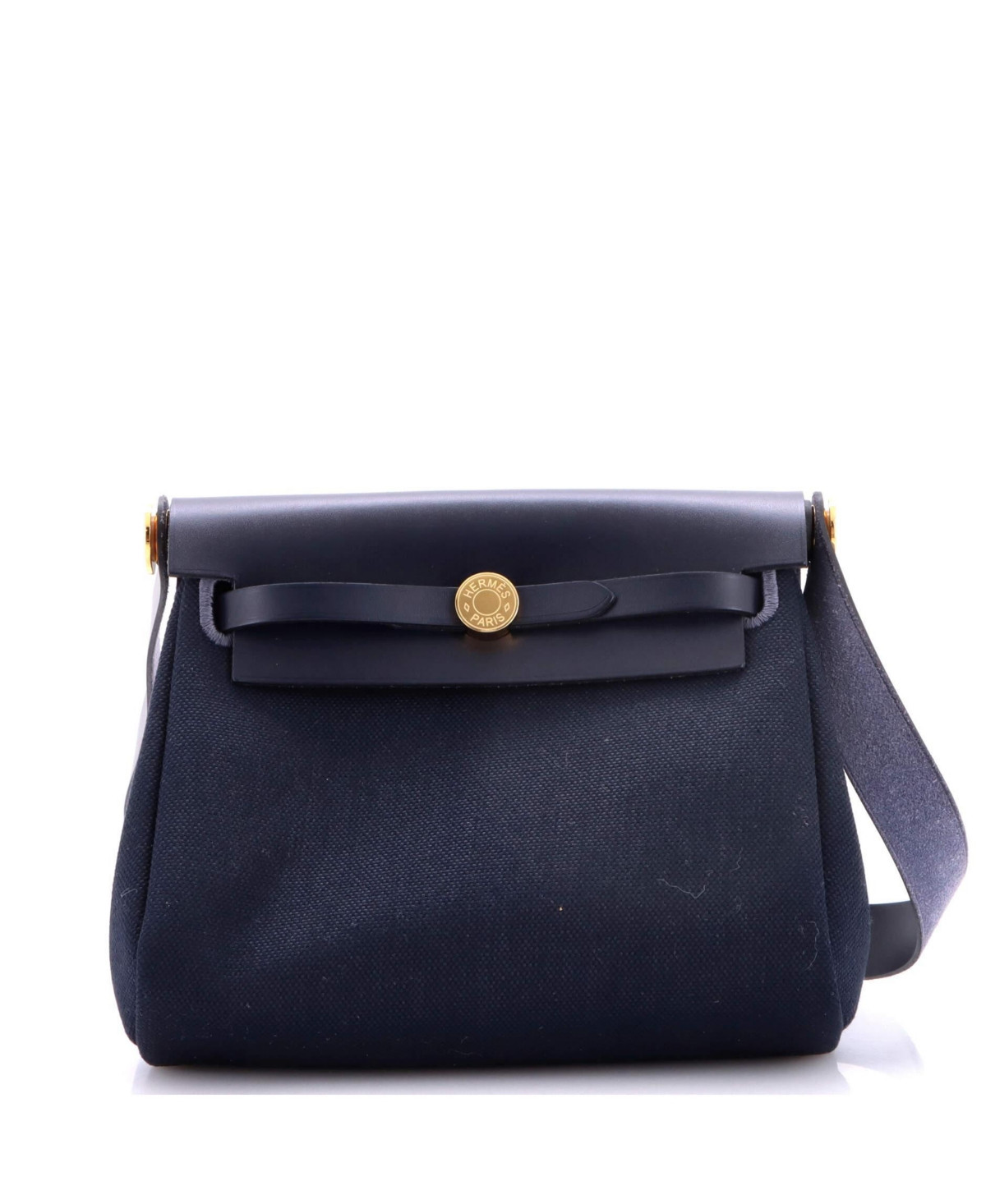 Pre-Owned HERMES 20 Herbag Zip Toile and Leather - Blue | Macy's