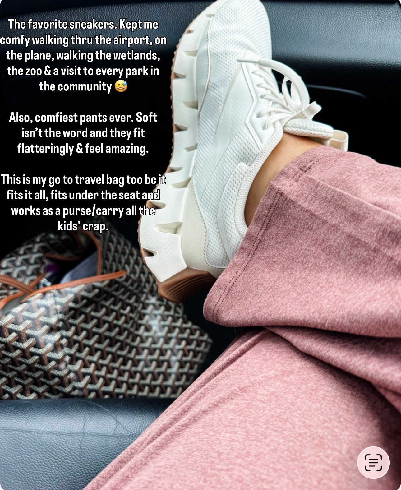 Medium pants and true to size sneakers. Also, Amazon has their version of my bag that is nearly exact if not entirely  

#LTKOver40 #LTKTravel #LTKootd