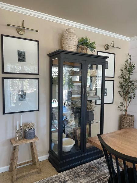 Curio Cabinet Styling. Follow @farmtotablecreations on Instagram for more inspiration. Dining Cabinet Decor. Curio Cabinet. Gallery Wall. Dining Space. Dining Room Rug  

#LTKFind #LTKhome #LTKunder50