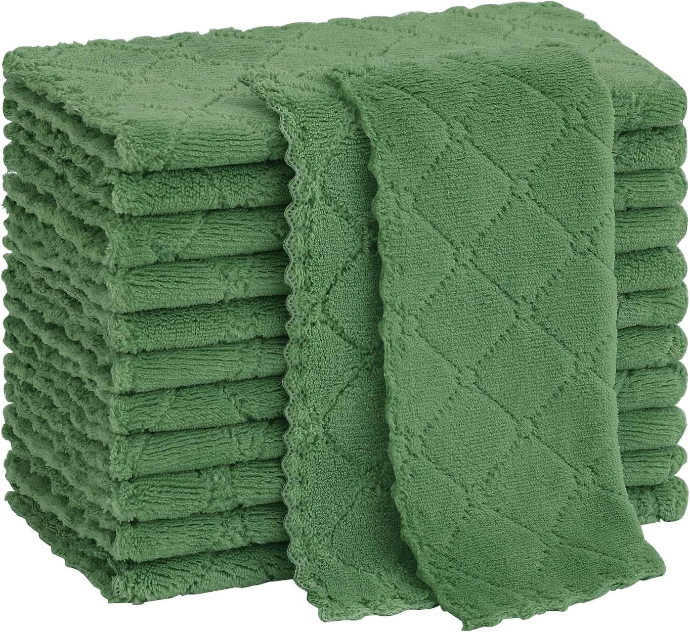 Homaxy 12 Pack Kitchen Dish Cloths (10 x 10 Inches, Grass Green), Super Soft and Absorbent Coral ... | Amazon (US)