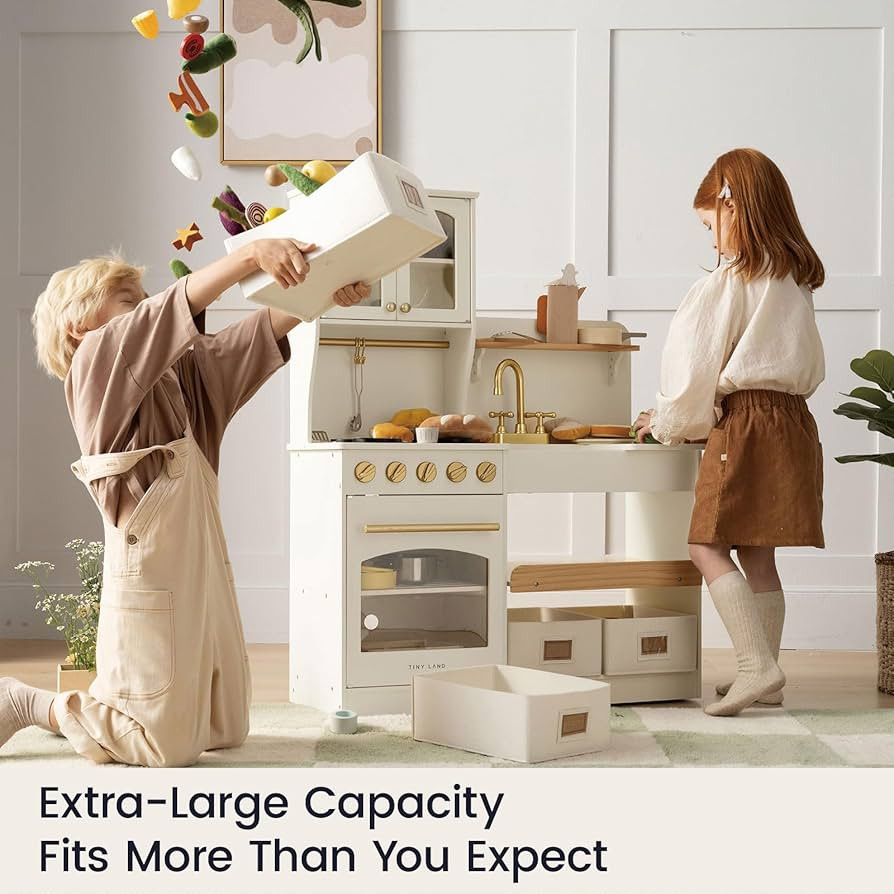 Tiny Land Play Kitchen for Kids with Enhanced Storage – Modern Toddler Kitchen Playset with Sto... | Amazon (US)