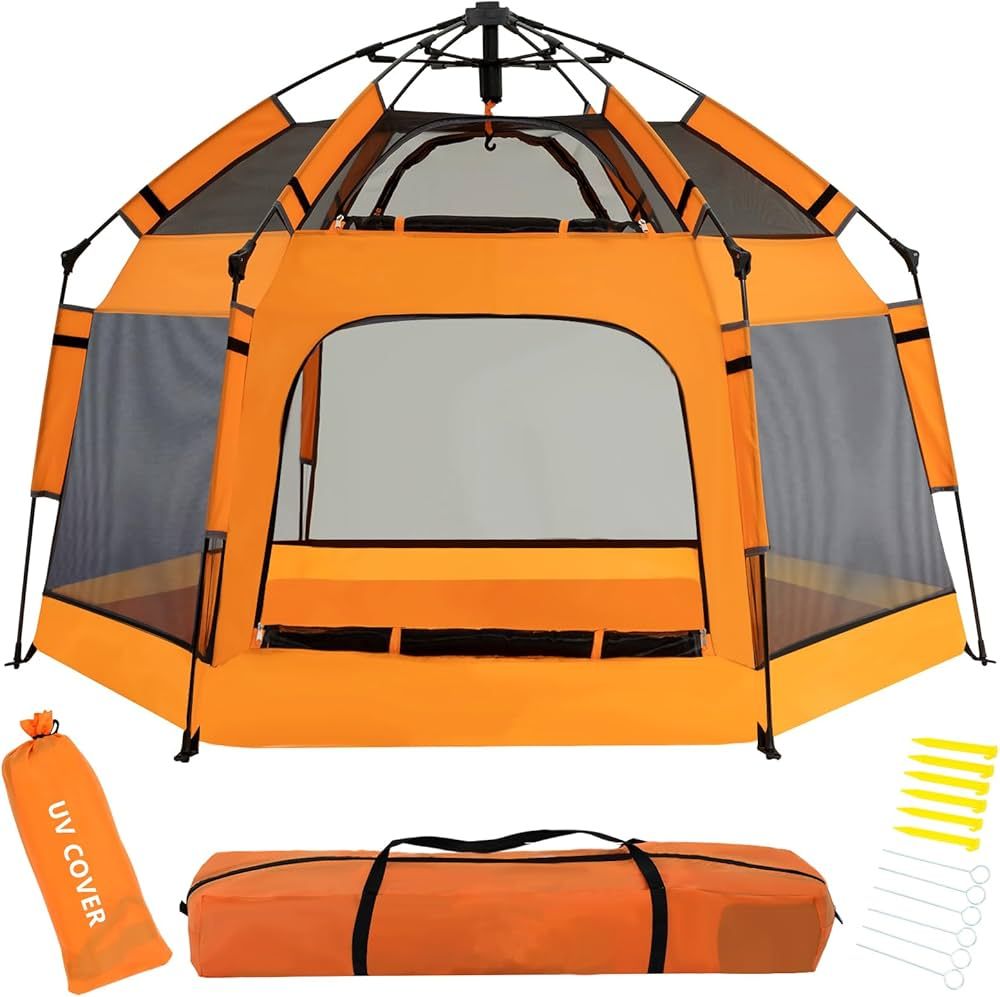 Baby Playpen with Canopy, 2023 Newest Pop Up Baby Beach Tent with Safety Lock, Portable Toddler P... | Amazon (US)