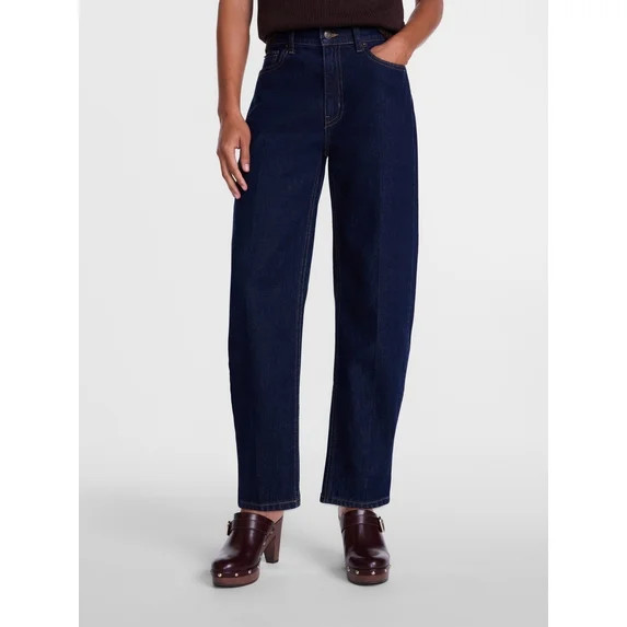 Scenario Women's and Women's Plus High Rise Tapered Barrel Crease Jeans, 27" Inseam, Sizes 0-28W | Walmart (US)