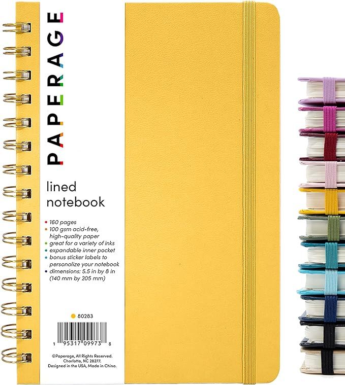 PAPERAGE Lined Spiral Journal Notebook, (Yellow), 160 Pages, Medium 5.7 inches x 8 inches - 100 G... | Amazon (US)