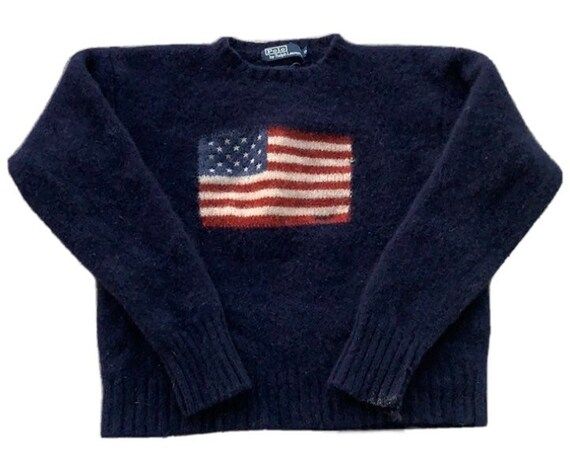 Vintage Polo Ralph Lauren American Flag Knit Sweater Lambswool Navy Mens Small | Etsy (US)