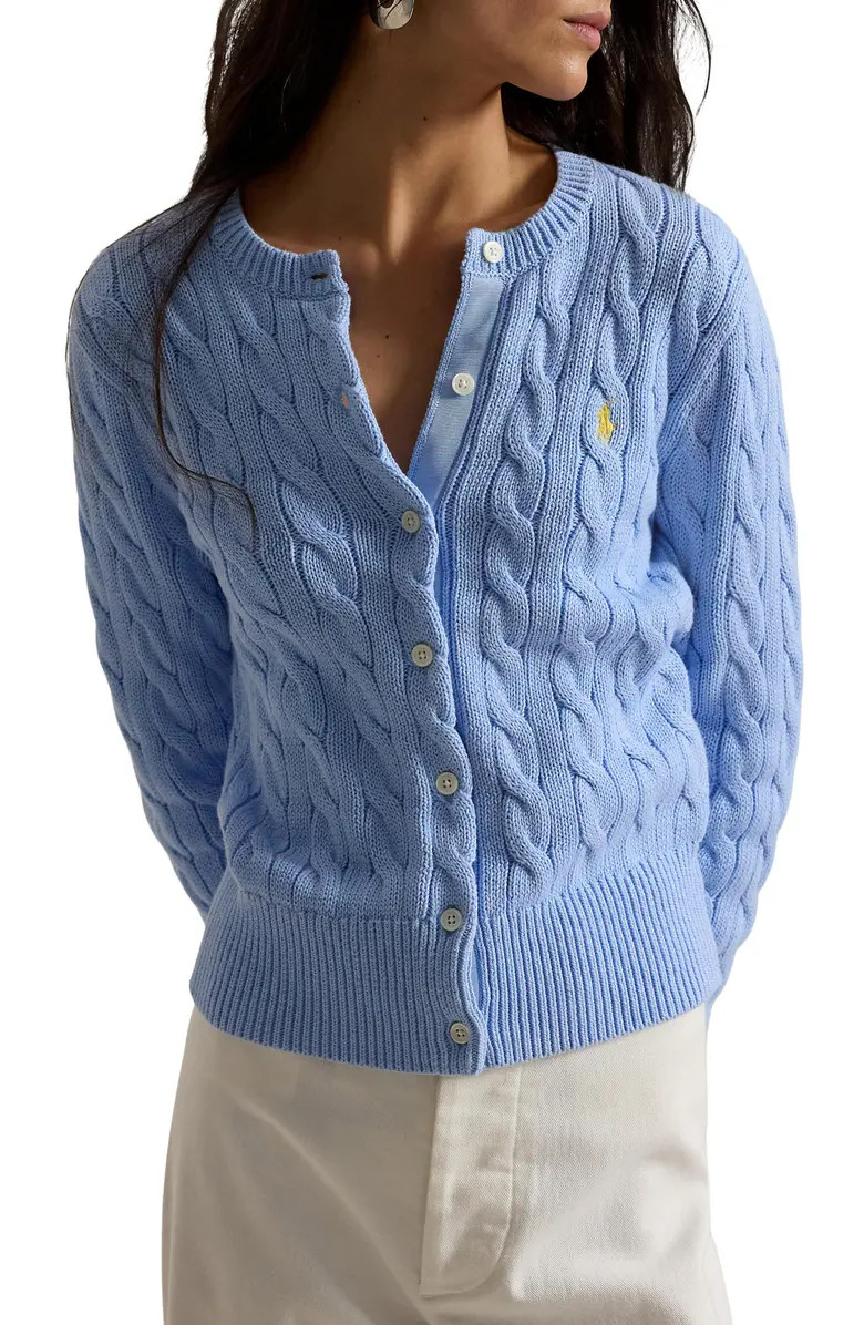 Polo Ralph Lauren Cable Knit Cotton Crewneck Cardigan | Nordstrom | Nordstrom