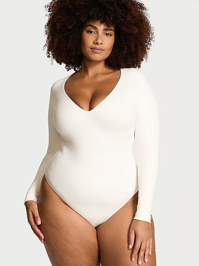 Bodywear By Victoria With FeatherSoft™ Innovation Long-Sleeve Bodysuit, White/ivory, L - Women's Tops - Victoria's Secret | Victoria's Secret (US / CA )