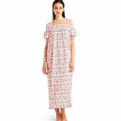 Hill House Caroline Nap Dress Cotton White Pink Maxi Size XS | eBay US