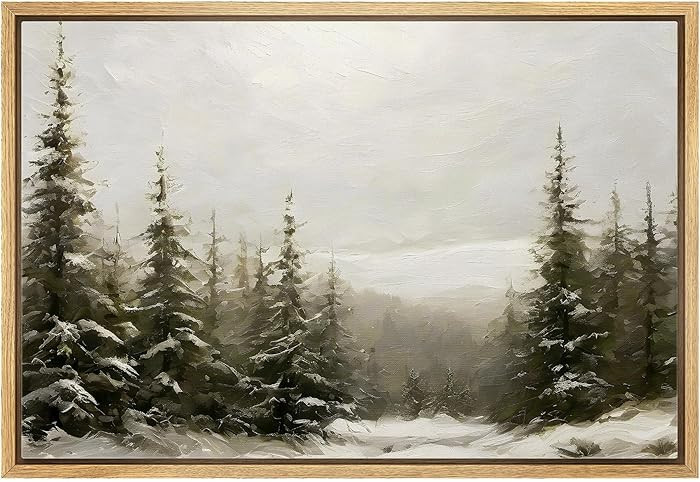 MUDECOR Framed Canvas Print Wall Art Winter Pine Forest Landscape Minimalist Nature Wilderness An... | Amazon (US)