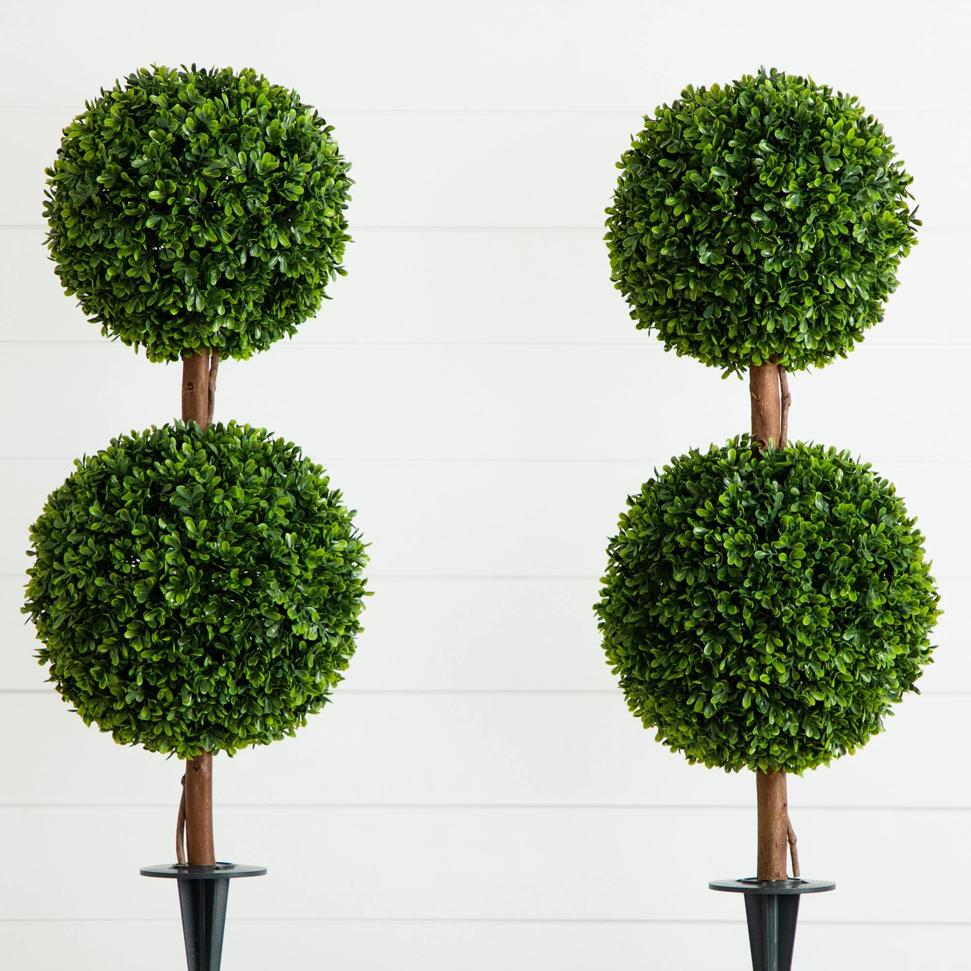 3’ UV Resistant Artificial Double Ball Boxwood Topiary with Integrated Ground Stake | Nearly Na... | Nearly Natural