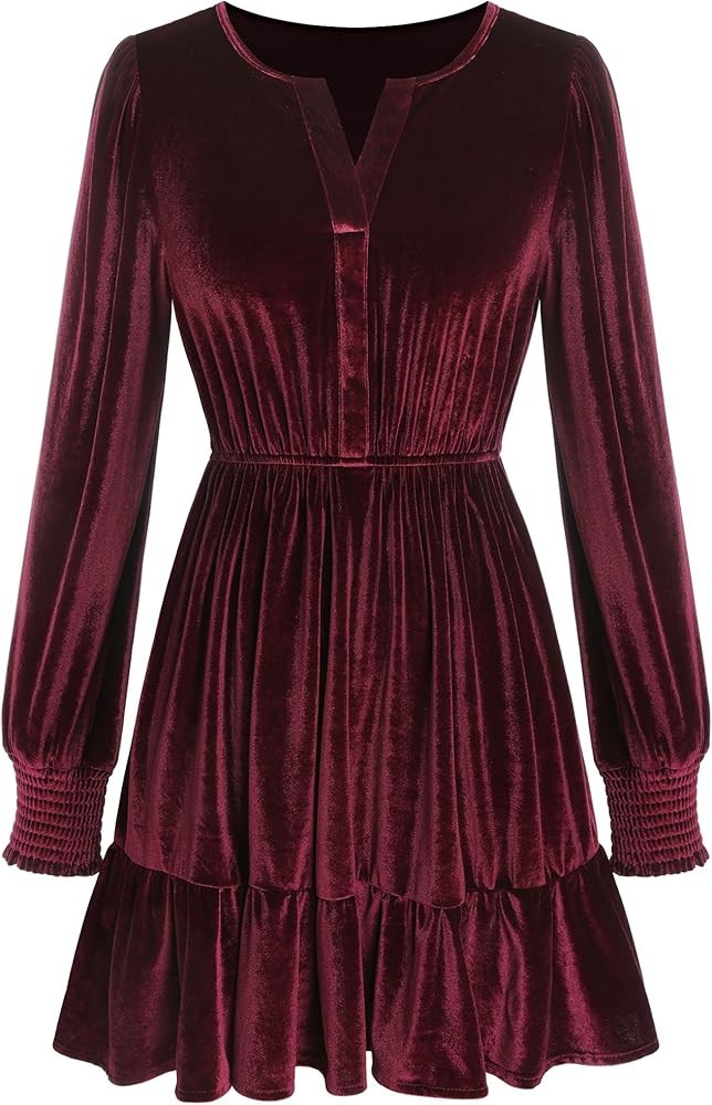 ZAFUL Womens Long Sleeve Velvet Dress 2025 Fall V Neck Holiday Cocktail Party Semi Formal Mini Dr... | Amazon (US)