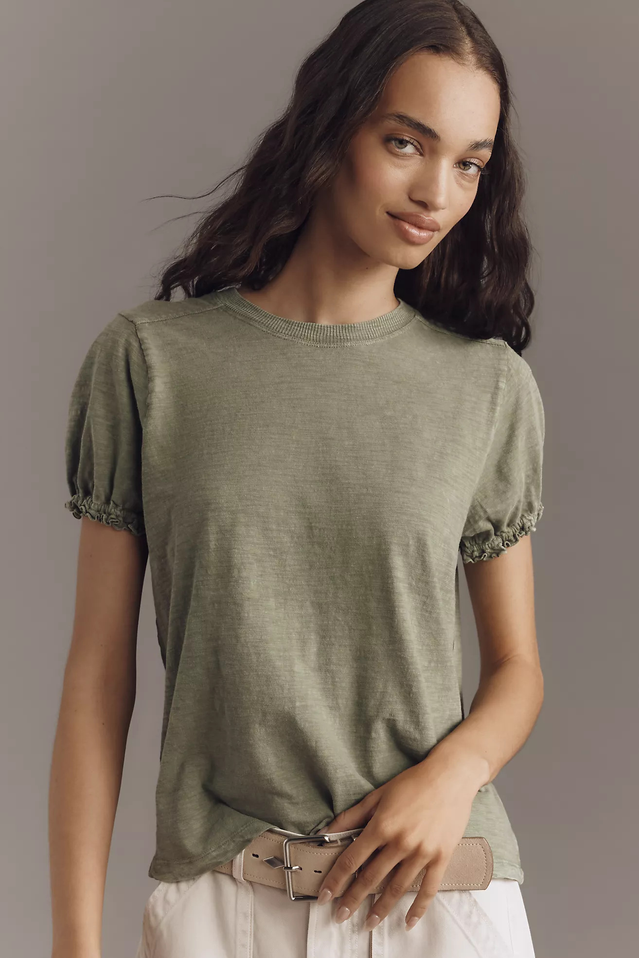 The Bennie Puff-Sleeve Crew-Neck Tee by Pilcro | Anthropologie (US)