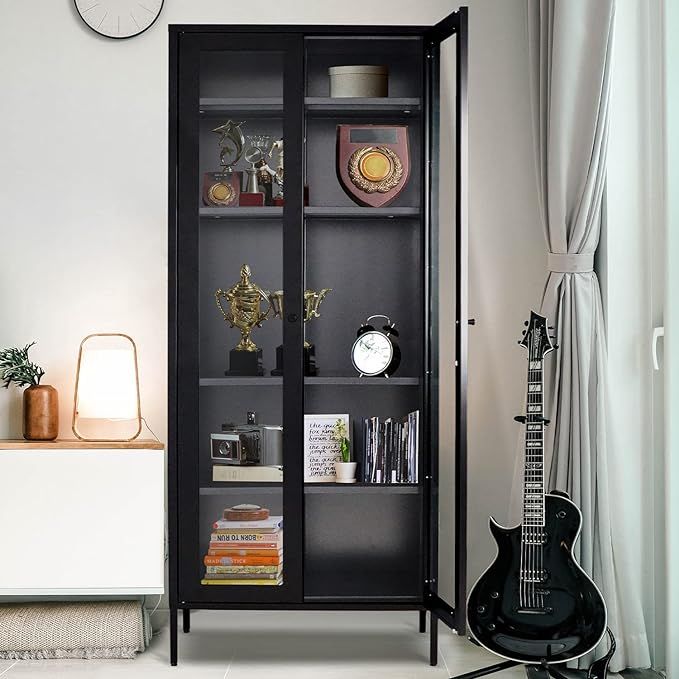 Greenvelly Metal Glass Cabinet, 72" Black Display Curio Storage Cabinet with Glass Doors and 4 Sh... | Amazon (US)