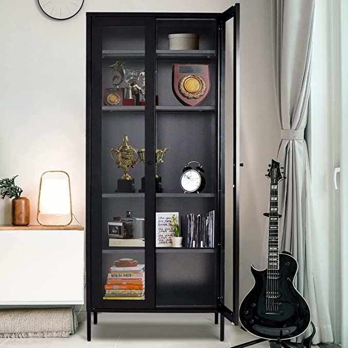 Greenvelly Metal Glass Cabinet, 72" Black Display Curio Storage Cabinet with Glass Doors and 4 Sh... | Amazon (US)