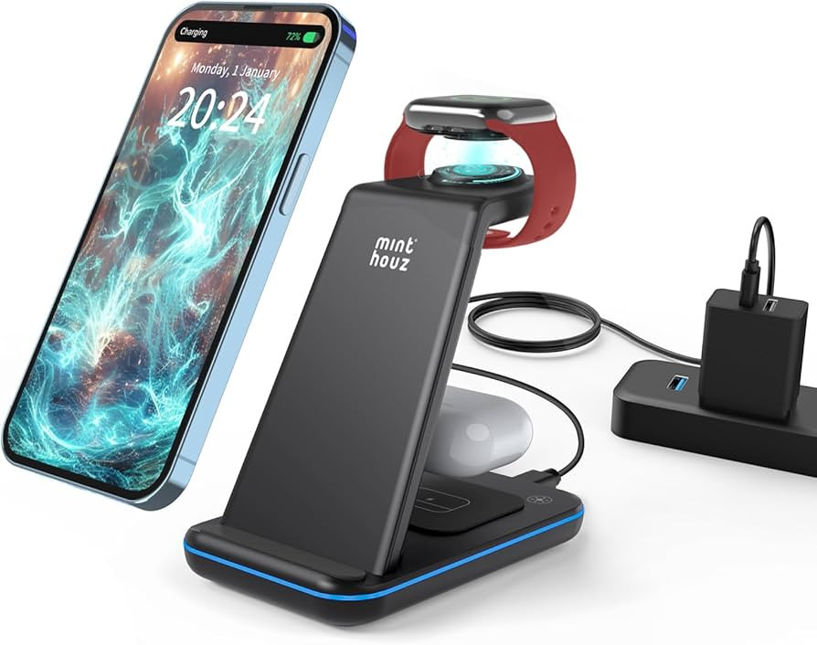 Minthouz Wireless Charger, 3 in 1 Fast Wireless Charging Station with 20W Adapter for Multiple De... | Amazon (US)