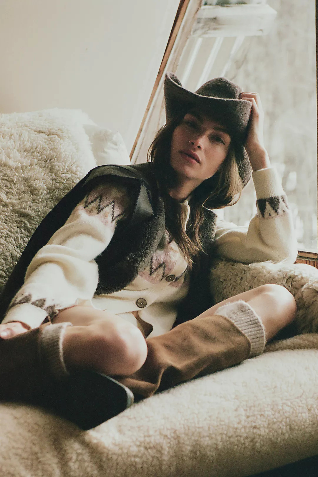 Pilcro Crew-Neck Cozy Fairisle Cardigan Sweater | Anthropologie (US)