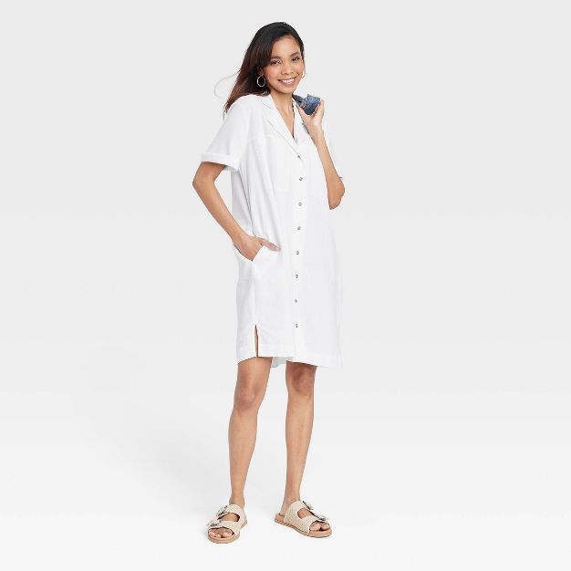 Women&#39;s Short Sleeve Button-Front Shirtdress - Universal Thread&#8482; White XS | Target