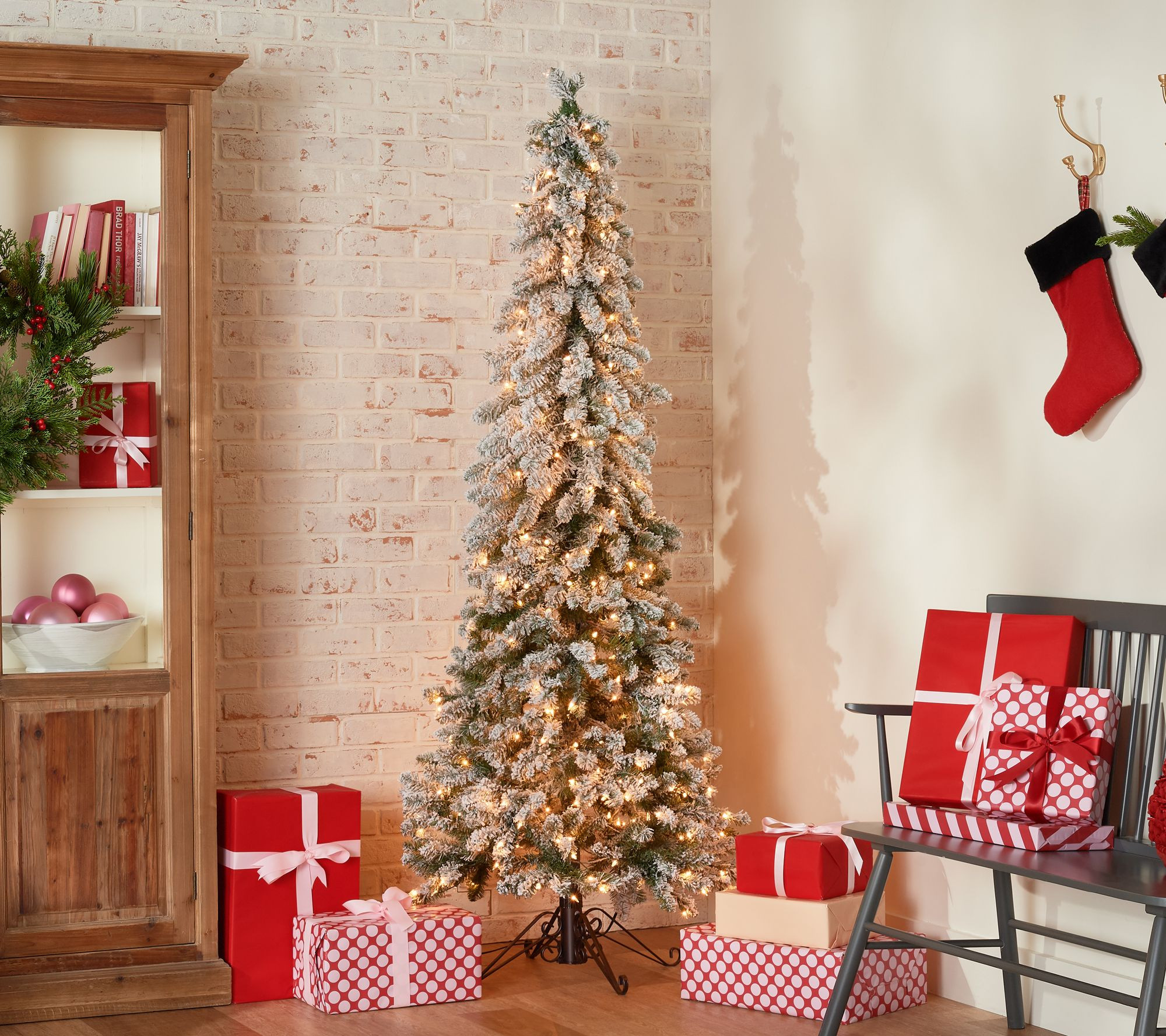 Bethlehem Lights 7' Slim Flocked Downswept Decorator Tree | QVC