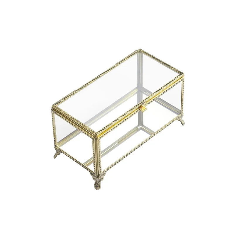 My Texas House Tall Gold Brass and Glass Decorative Storage Box, 7" x 3.5" x 4" | Walmart (US)