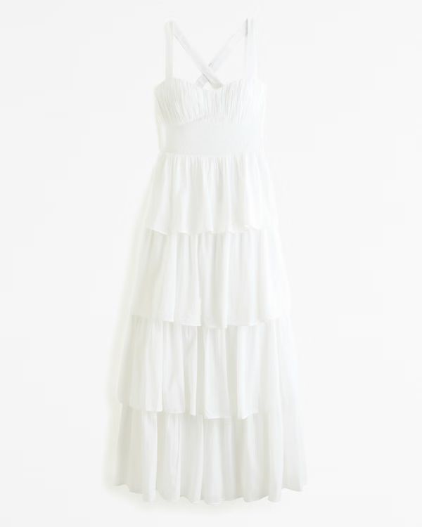 Women's Lace-Up Back Tiered Maxi Dress | Women's | Abercrombie.com | Abercrombie & Fitch (US)