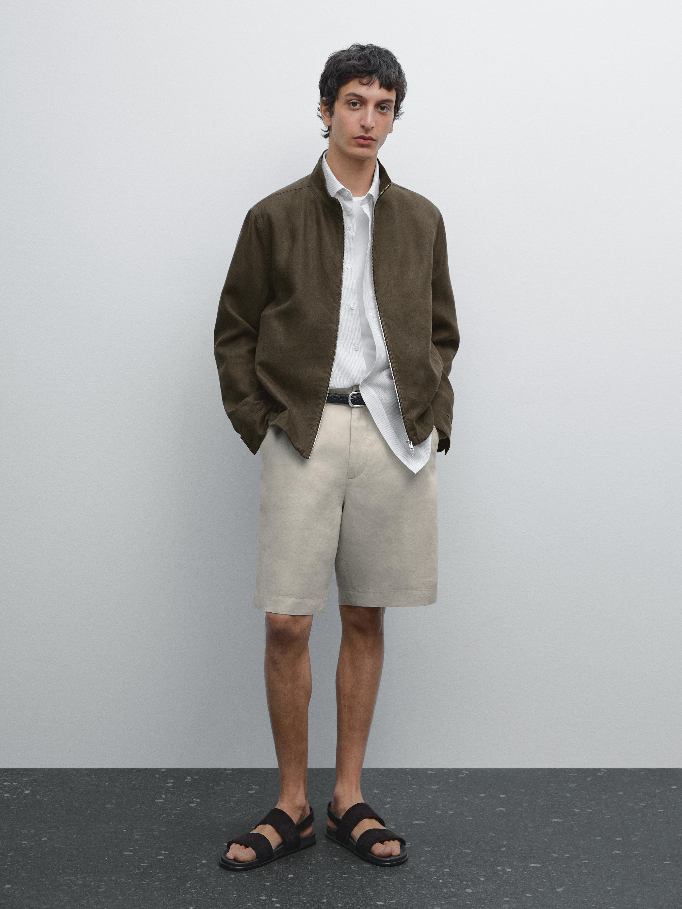 100% linen darted Bermuda shorts | Massimo Dutti UK