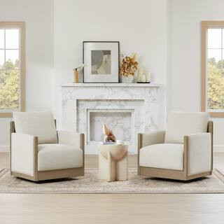 Milo Linen Modern Fabric Swivel Accent Chair with Grey Solid Wood Frame Armchair for Livingroom or Bedroom (Se of 2) | The Home Depot