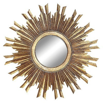 35.5" Round Wood Sunburst Wall Mirror Gold Finish - Storied Home: Eclectic Foyer Accent, MDF Composite | Target