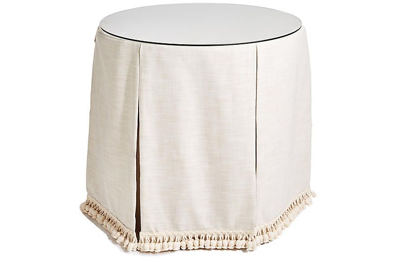 Eden Round Skirted Table, Cream | One Kings Lane