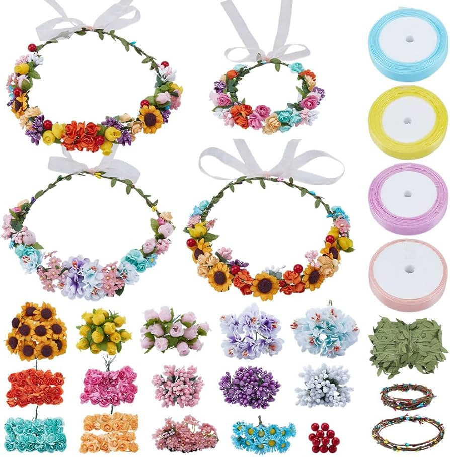INFUNLY 20 Set DIY Artificial Flower Wreath Paper Roses Blue Pink Wedding Crowns Making Kit Color... | Amazon (US)