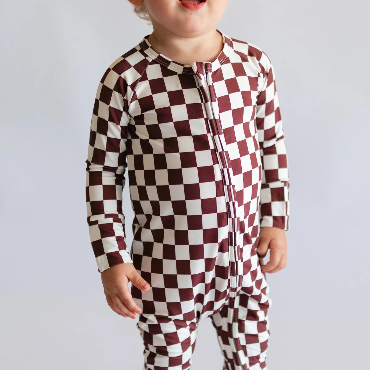 Infant Romper in Cream + Brown Checkered | Silks Design