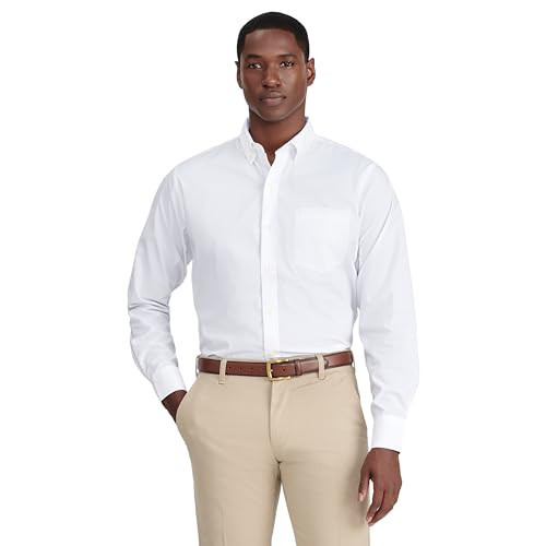 IZOD Men's Performance Comfort Long sleeve Solid Button Down Shirt, White, Large | Amazon (US)