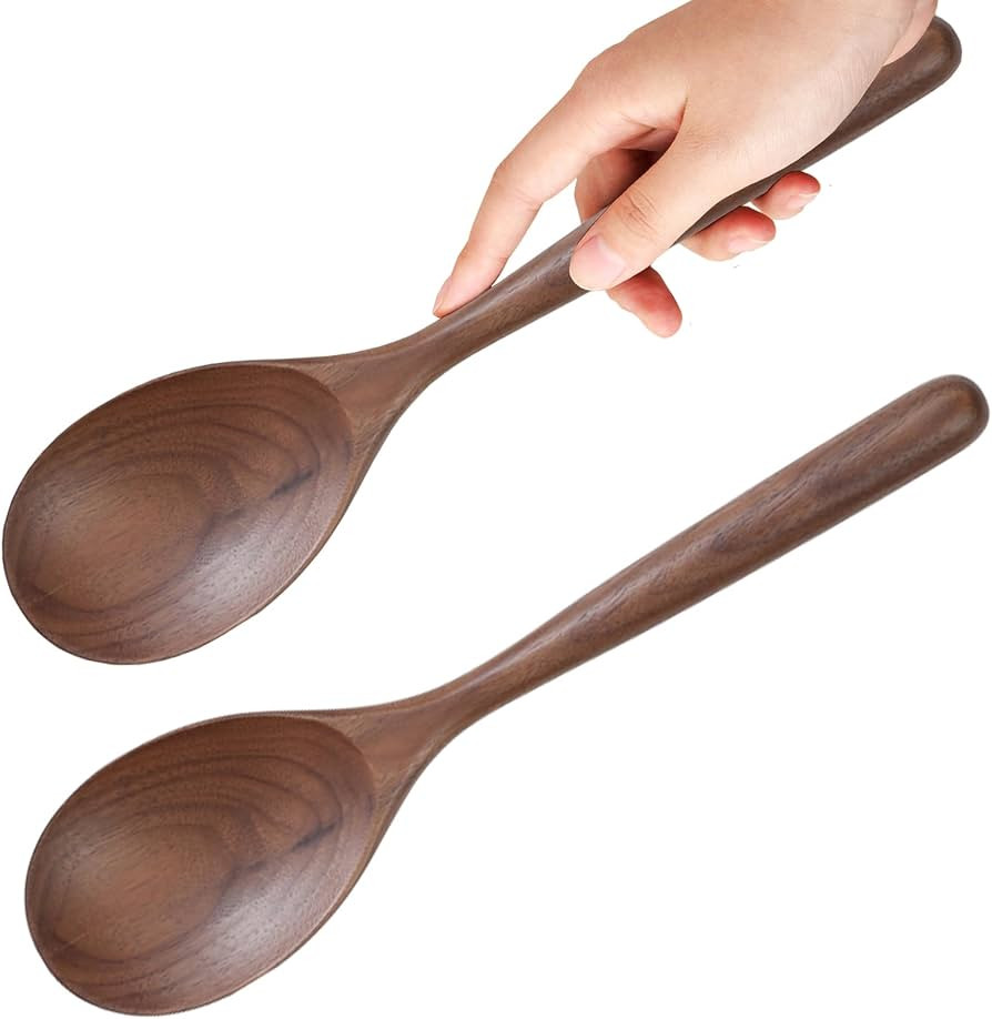 2PCS Black Walnut Wooden Spoons For Cooking 12-inch Smooth Finish Cooking Spoons-Comfortable Grip... | Amazon (US)