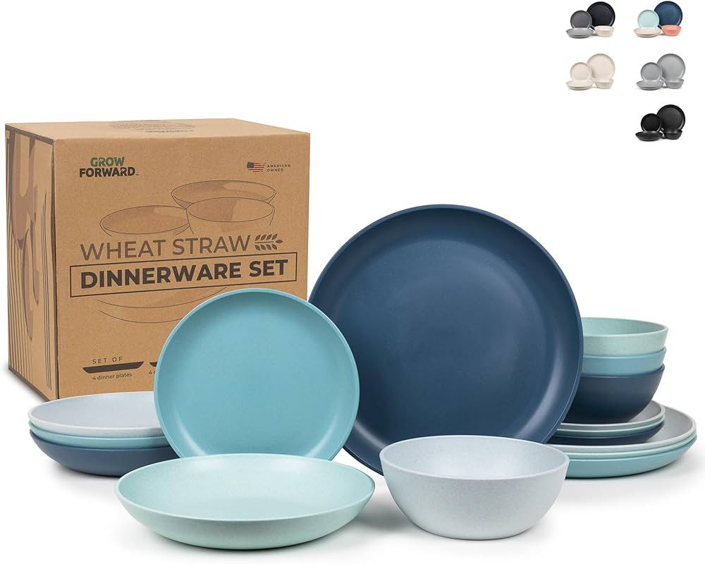 Grow Forward 16-piece Premium Wheat Straw Dinnerware Sets for 4 - Dinner Plates, Dessert Plates, ... | Amazon (US)