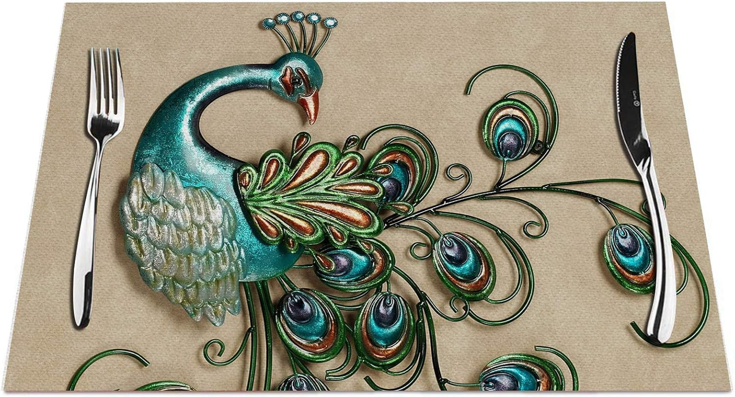 Peacock Placemats Set of 4, Beautiful Peacock 3D Iron Placemats Heat Resistant for Dining Table N... | Amazon (US)