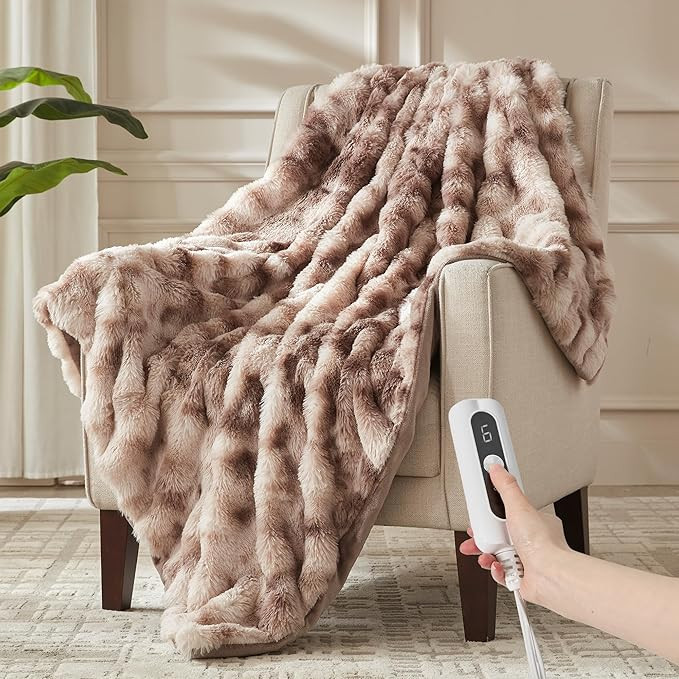 Heated Throw Blanket - Plush Thick Bubble Faux Fur Heated Blanket, Fast Heating Electric Blanket ... | Amazon (US)
