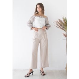 Side Pockets Belted Straight Leg Pants in Ivory | Chicwish