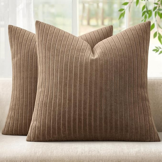 MIULEE Set of 2 Cocoa Brown Textured Striped Throw Pillow Covers 20x20 Inch | Amazon (US)