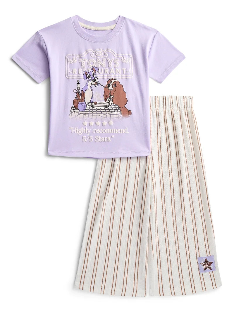 Disney Classics Toddler Girls Lady and the Tramp Graphic Tee and Stripe Pants, Sizes 12M-5T | Walmart (US)