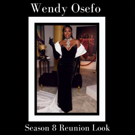 Wendy Osefo’s Season 8 Reunion Dress is by Ann Usman Cape by Jonathan Kayne and Gloves by Walone // Shop Similar 📸 + Info= Bravo TV 