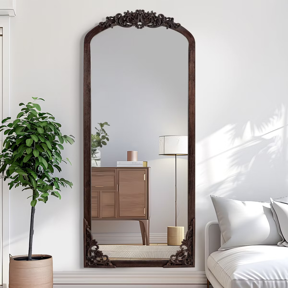Dovelina Wood Frame Arched Top with Carving Full Length Mirror Large Mirror | Target