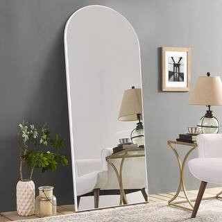65 in. x 22 in. Modern Arched Shape Framed White Standing Mirror Full Length Floor Mirror | The Home Depot
