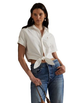 Cotton Oxford Tie Front Cropped Shirt | Bloomingdale's (US)