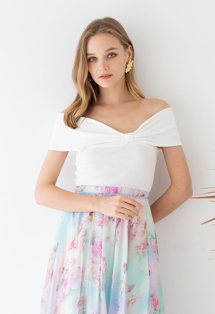 Side Knot Off-Shoulder Fitted Top in White | Chicwish